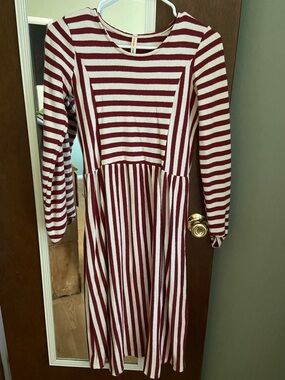 orange creek Red and White Striped Long Sleeve Dress